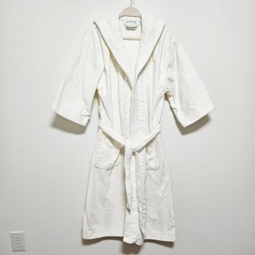 VTG TJ Lawford Women Turkish Towel Spa Bath Robe 100% Cotton Chunky Long Cream S